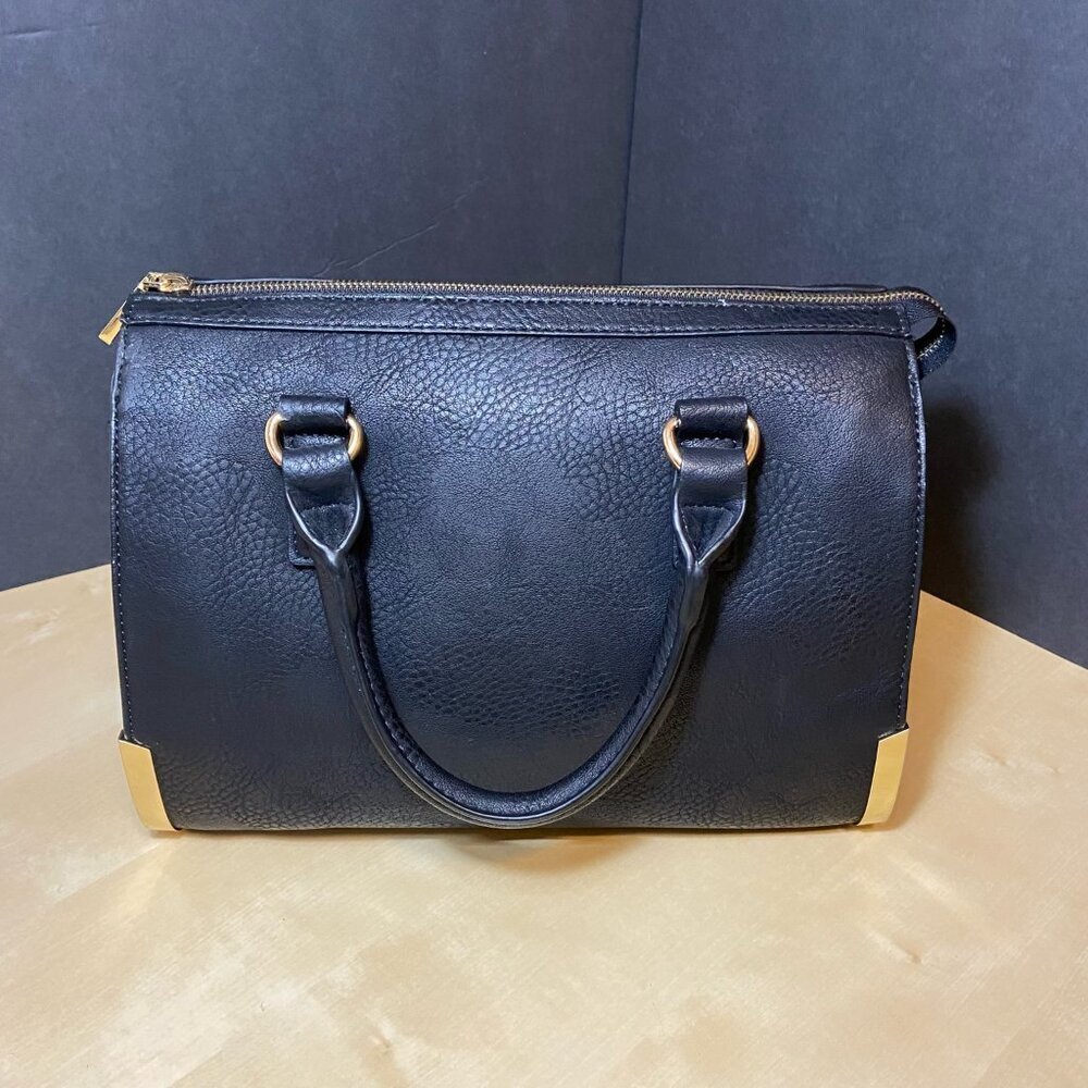 Charming Charlie Black Structured Satchel / Crossbody Bag – Black & Gold - Picture 3 of 10